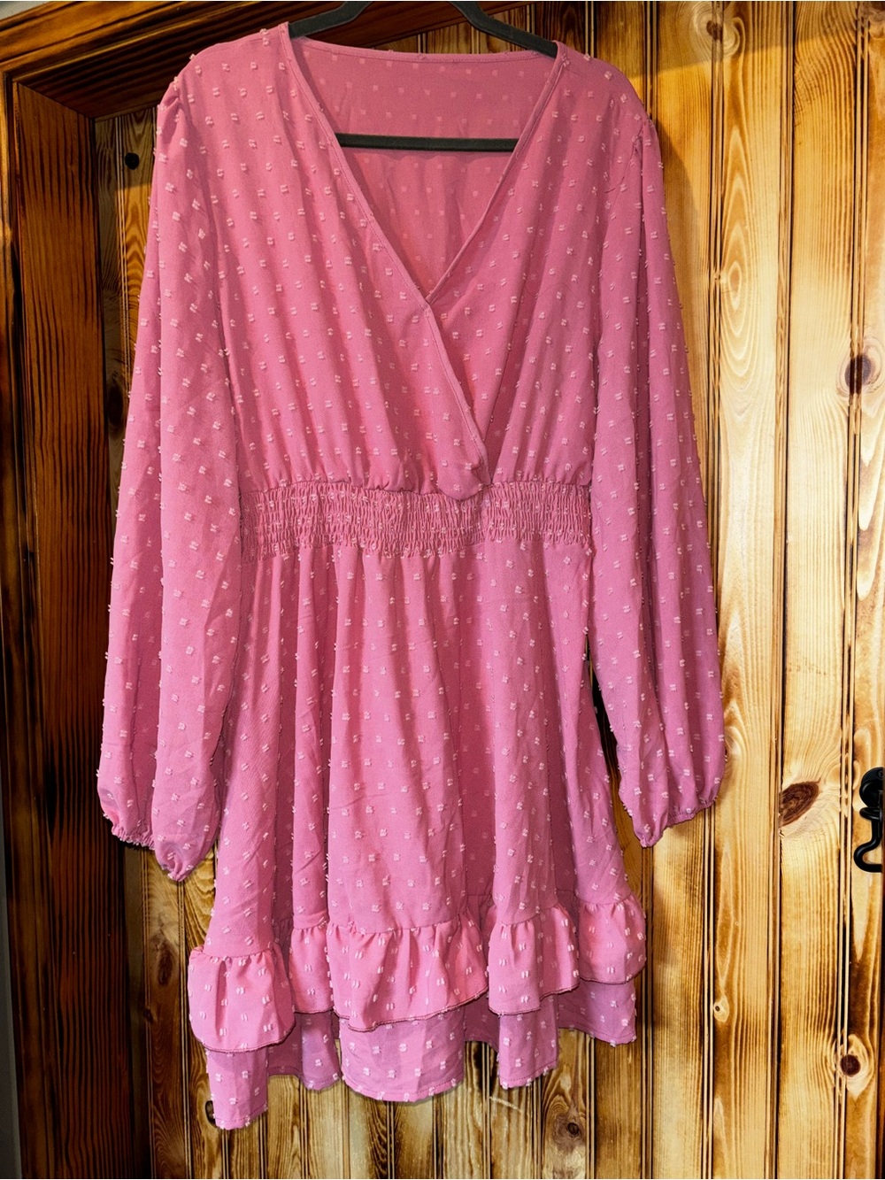 Women's Pink Long-Sleeve V-Neck dress